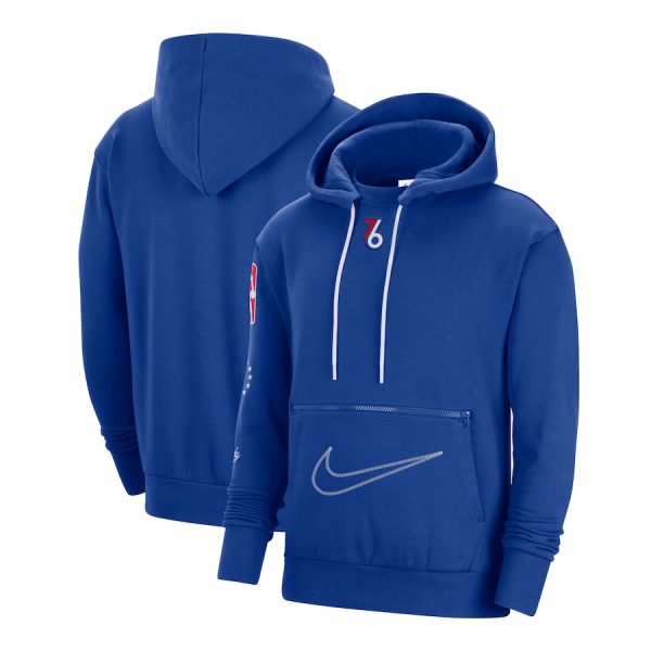 Men Philadelphia 76ers Blue 2022/23 City Edition Courtside Heavyweight Fleece Pullover Hoodie