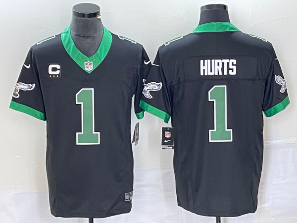 Men Philadelphia Eagles #1 Jalen Hurts Black 2023 F.U.S.E. Vapor Untouchable With C Patch Stitched Football Jersey
