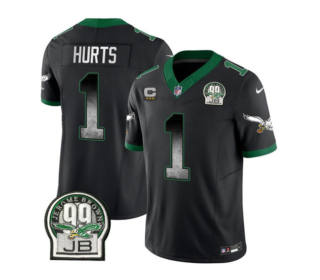 Men Philadelphia Eagles #1 Jalen Hurts Black 2023 F.U.S.E. With 3-star C Patch Throwback Vapor Untouchable Limited Stitched Football Jersey