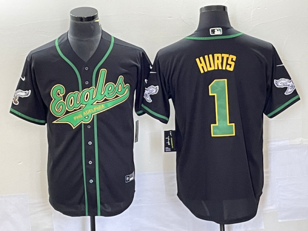 Men Philadelphia Eagles #1 Jalen Hurts Black Cool Base Stitched Baseball Jersey