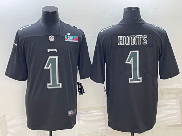 Men Philadelphia Eagles #1 Jalen Hurts Black Green Super Bowl LVII Patch Vapor Untouchable Limited Stitched Jersey