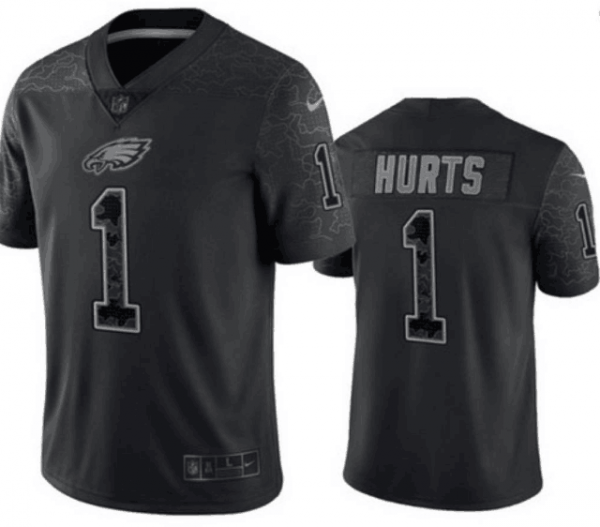 Men Philadelphia Eagles #1 Jalen Hurts Black Reflective Limited Stitched Jersey