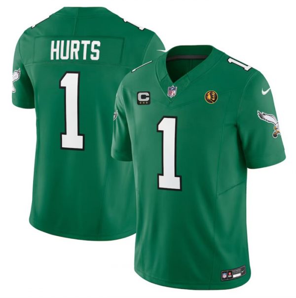 Men Philadelphia Eagles #1 Jalen Hurts Green 2023 F.U.S.E. Throwback With 3-star C Patch And John Madden Patch Vapor Limited Stitched Football Jersey