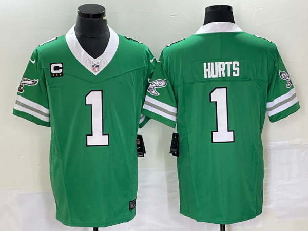 Men Philadelphia Eagles #1 Jalen Hurts Green 2023 F.U.S.E. Vapor Untouchable With C Patch Stitched Football Jersey