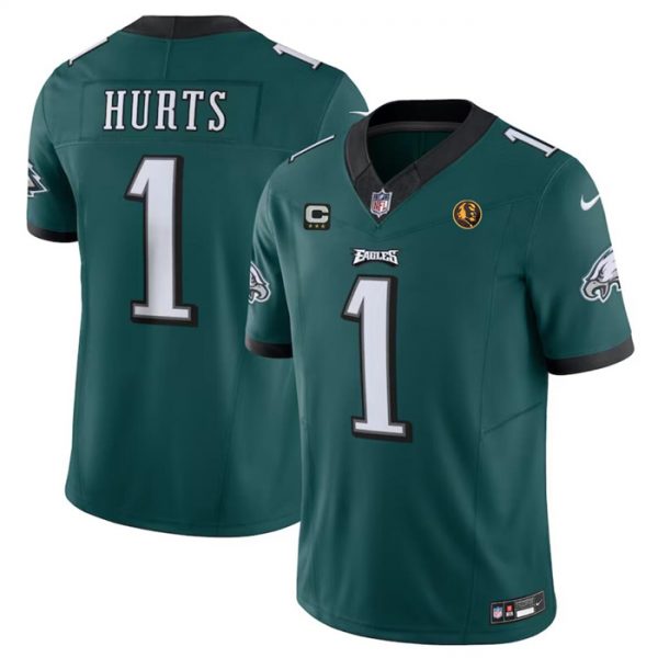 Men Philadelphia Eagles #1 Jalen Hurts Green 2023 F.U.S.E. With 3-star C Patch And John Madden Patch Vapor Limited Stitched Football Jersey