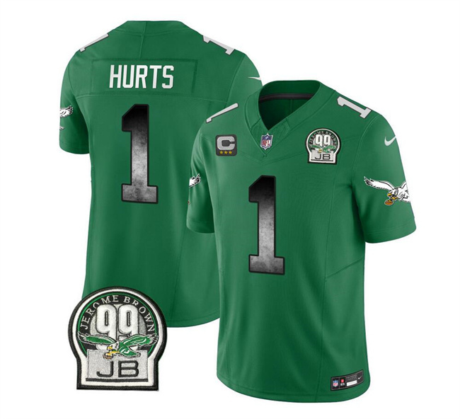 Men Philadelphia Eagles #1 Jalen Hurts Green 2023 F.U.S.E. With 3-star C Patch Throwback Vapor Untouchable Limited Stitched Football Jersey