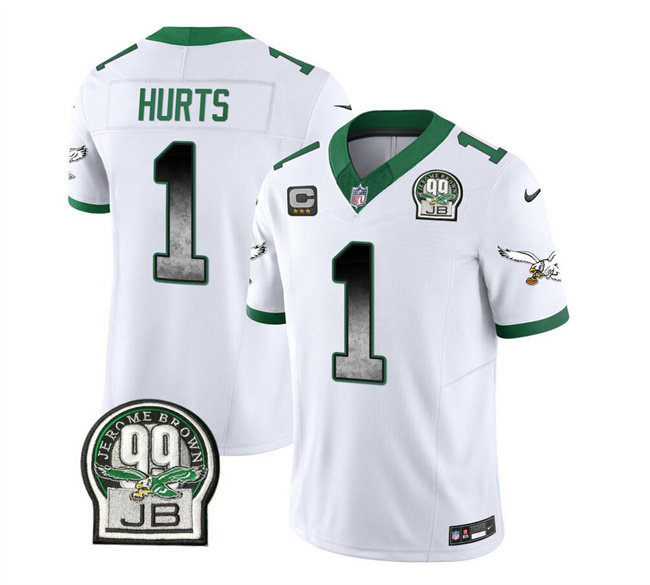 Men Philadelphia Eagles #1 Jalen Hurts White 2023 F.U.S.E. With 3-star C Patch Throwback Vapor Untouchable Limited Stitched Football Jersey