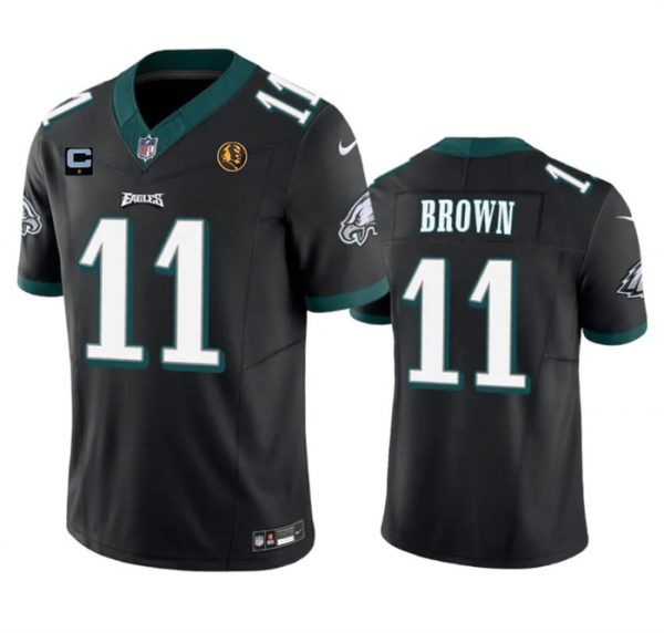 Men Philadelphia Eagles #11 A. J. Brown Black 2023 F.U.S.E. With 1-star C Patch And John Madden Patch Vapor Limited Stitched Football Jersey