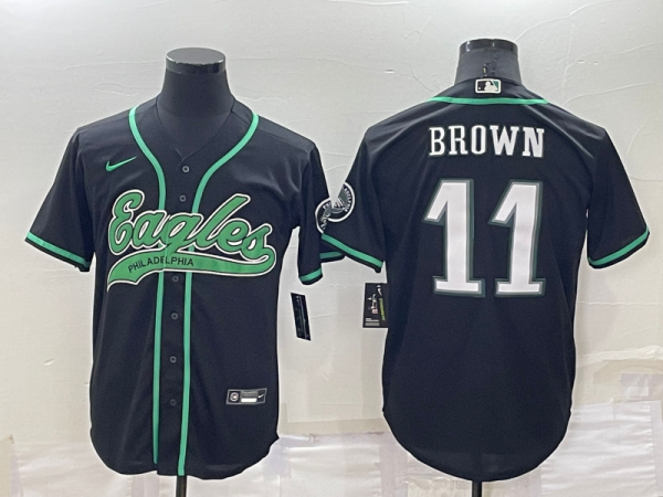Men Philadelphia Eagles #11 A. J. Brown Black Cool Base Stitched Baseball Jersey