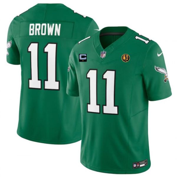 Men Philadelphia Eagles #11 A. J. Brown Green 2023 F.U.S.E. Throwback With 1-star C Patch And John Madden Patch Vapor Limited Stitched Football Jersey
