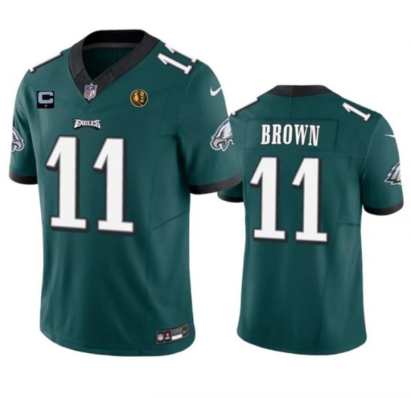 Men Philadelphia Eagles #11 A. J. Brown Green 2023 F.U.S.E. With 1-star C Patch And John Madden Patch Vapor Limited Stitched Football Jersey