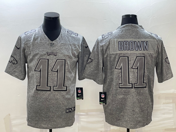 Men Philadelphia Eagles #11 A. J. Brown Grey Stitched Jersey
