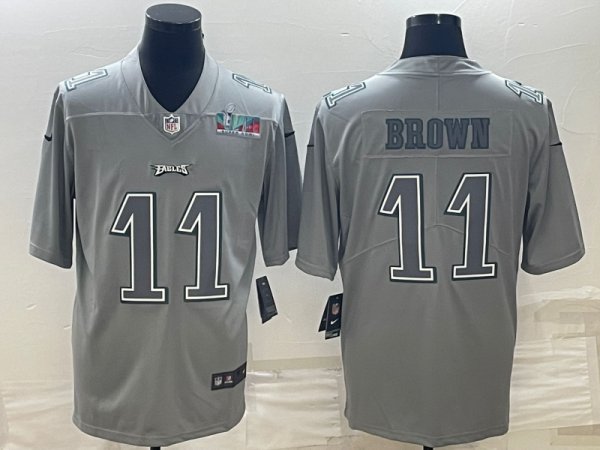 Men Philadelphia Eagles #11 A.J. Brown Gray Super Bowl LVII Patch Atmosphere Fashion Stitched Jersey