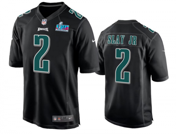 Men Philadelphia Eagles #2 Darius Slay Jr. Black Super Bowl LVII Patch Stitched Game Jersey