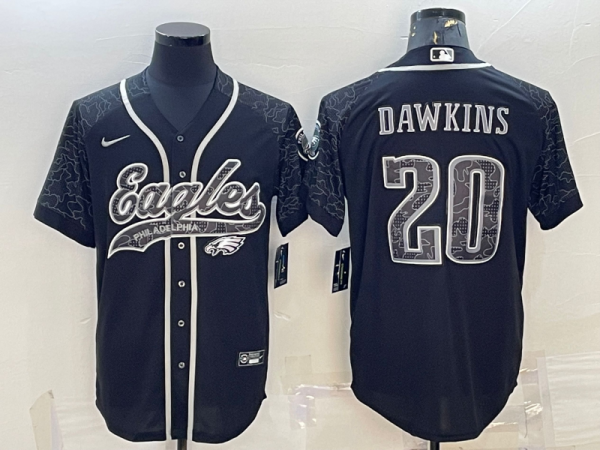 Men Philadelphia Eagles #20 Brian Dawkins Black Reflective With Patch Cool Base Stitched Baseball Jersey