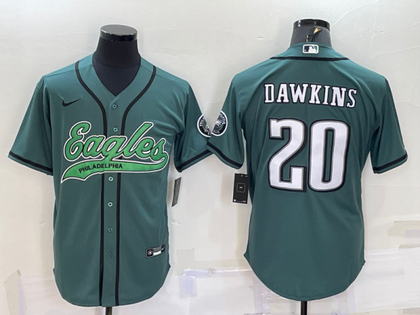 Men Philadelphia Eagles #20 Brian Dawkins Green With Patch Cool Base Stitched Baseball Jersey