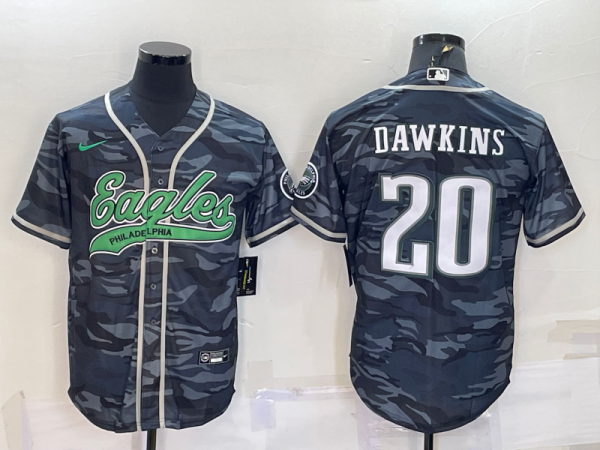 Men Philadelphia Eagles #20 Brian Dawkins Grey Camo With Patch Cool Base Stitched Baseball Jersey