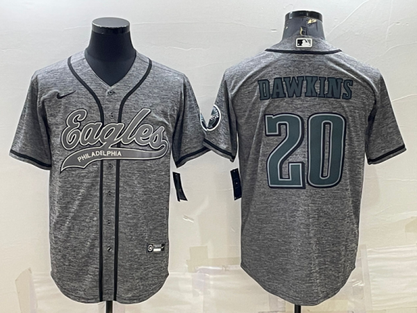 Men Philadelphia Eagles #20 Brian Dawkins Grey With Patch Cool Base Stitched Baseball Jersey
