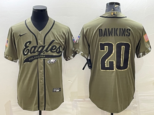 Men Philadelphia Eagles #20 Brian Dawkins Olive 2022 Salute To Service Cool Base Stitched Baseball Jersey