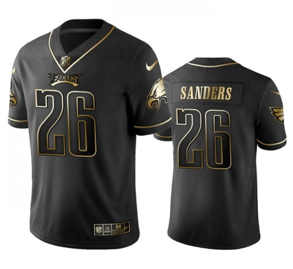 Men Philadelphia Eagles #26 Miles Sanders Black Golden Edition Stitched Football Jersey