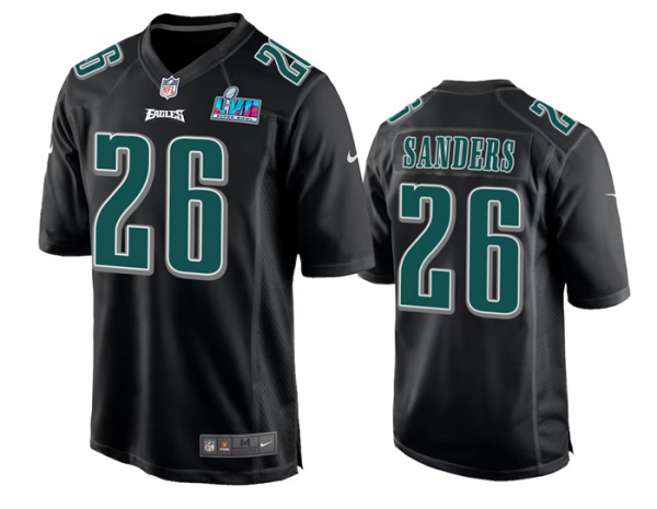 Men Philadelphia Eagles #26 Miles Sanders Black Super Bowl LVII Patch Stitched Game Jersey
