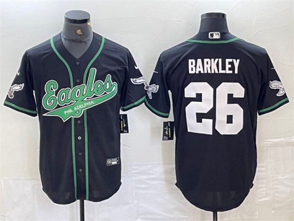 Men Philadelphia Eagles #26 Saquon Barkley Black Cool Base Stitched Baseball Jersey