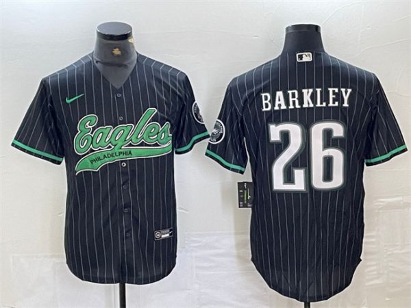 Men Philadelphia Eagles #26 Saquon Barkley Black Cool Base Stitched Baseball Jersey