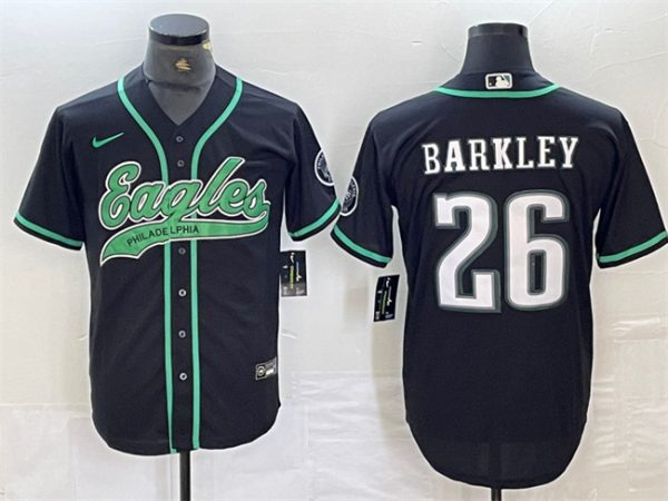 Men Philadelphia Eagles #26 Saquon Barkley Black Cool Base Stitched Baseball Jersey