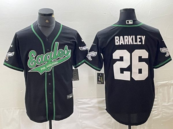 Men Philadelphia Eagles #26 Saquon Barkley Black Cool Base Stitched Baseball Jersey