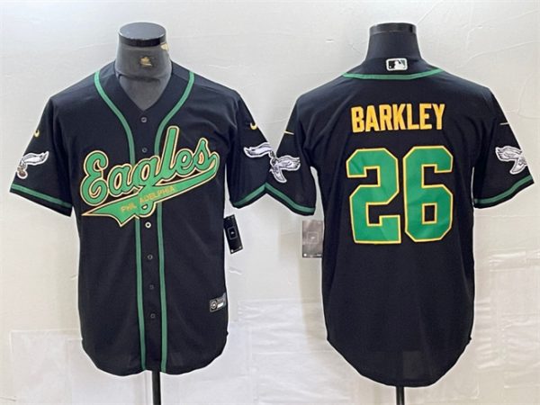 Men Philadelphia Eagles #26 Saquon Barkley Black/Gold Cool Base Stitched Baseball Jersey