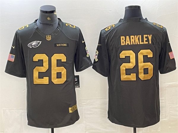 Men Philadelphia Eagles #26 Saquon Barkley Black Gold Salute To Service Limited Stitched Jersey