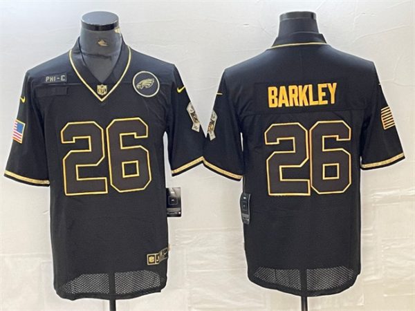 Men Philadelphia Eagles #26 Saquon Barkley Black/Gold Salute To Service Limited Stitched Jersey