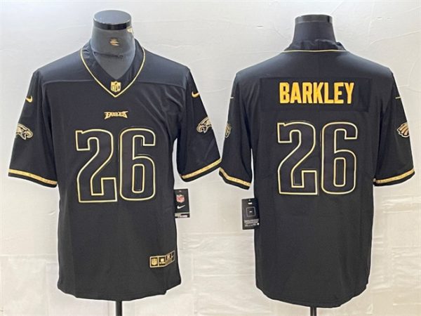 Men Philadelphia Eagles #26 Saquon Barkley Black Golden Edition Limited Stitched Jersey