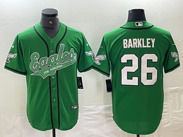 Men Philadelphia Eagles #26 Saquon Barkley Green Cool Base Stitched Baseball Jersey
