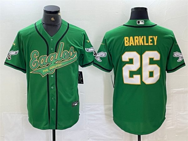 Men Philadelphia Eagles #26 Saquon Barkley Green/Gold Cool Base Stitched Baseball Jersey
