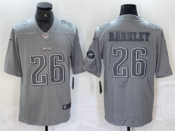 Men Philadelphia Eagles #26 Saquon Barkley Grey With Patch Atmosphere Fashion Stitched Jersey