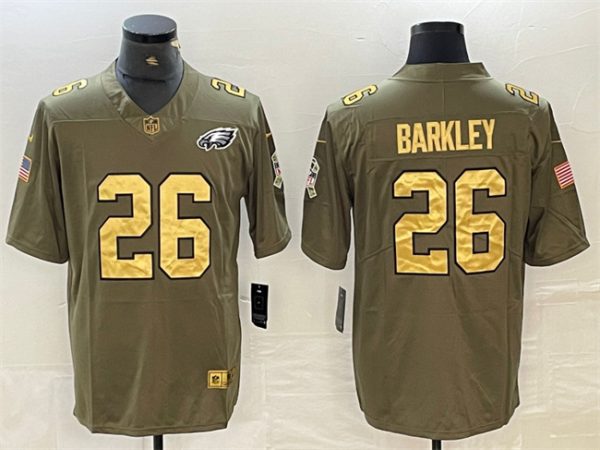 Men Philadelphia Eagles #26 Saquon Barkley Olive Salute To Service Limited Stitched Jersey