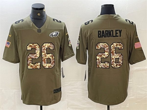 Men Philadelphia Eagles #26 Saquon Barkley Olive Salute To Service Limited Stitched Jersey