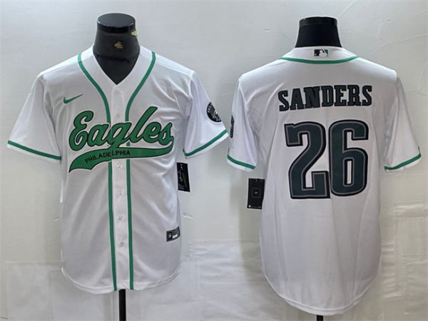 Men Philadelphia Eagles #26 Saquon Barkley White Cool Base Stitched Baseball Jersey