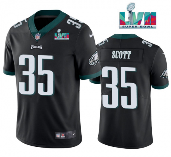 Men Philadelphia Eagles #35 Boston Scott Black Super Bowl LVII Patch Vapor Untouchable Limited Stitched