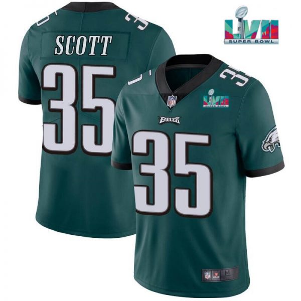Men Philadelphia Eagles #35 Boston Scott Green Super Bowl LVII Patch Vapor Untouchable Limited Stitched Jersey