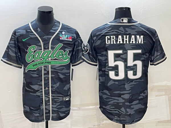 Men Philadelphia Eagles #55 Brandon Graham Grey Camo With Patch Cool Base Stitched Baseball Jersey