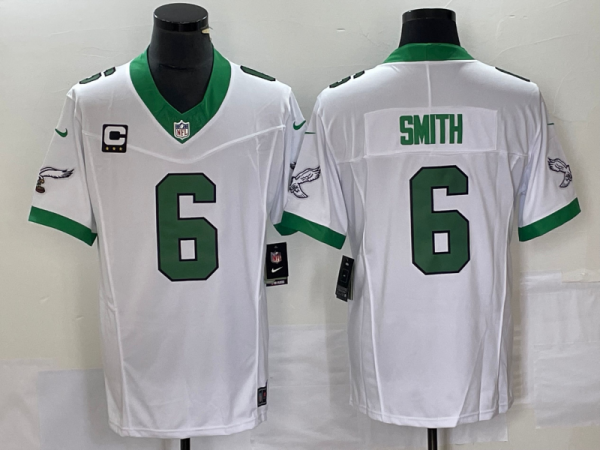 Men Philadelphia Eagles #6 DeVonta Smith White 2023 F.U.S.E. With C Patch Vapor Untouchable Stitched Football Jersey