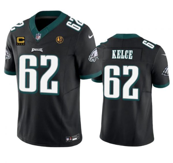 Men Philadelphia Eagles #62 Jason Kelce Black 2023 F.U.S.E. With 4-star C Patch And John Madden Patch Vapor Limited Stitched Football Jersey