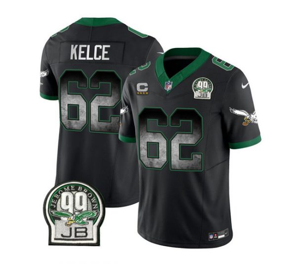 Men Philadelphia Eagles #62 Jason Kelce Black 2023 F.U.S.E. With 4-star C Patch Throwback Vapor Untouchable Limited Stitched Football Jersey
