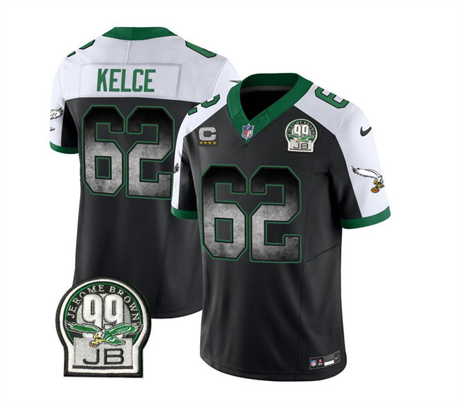Men Philadelphia Eagles #62 Jason Kelce Black/White 2023 F.U.S.E. With 4-star C Patch Throwback Vapor Untouchable Limited Stitched Football Jersey