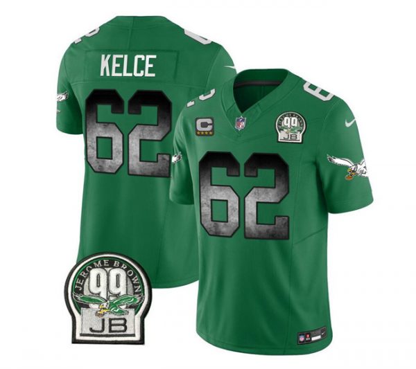 Men Philadelphia Eagles #62 Jason Kelce Green 2023 F.U.S.E. With 4-star C Patch Throwback Vapor Untouchable Limited Stitched Football Jersey