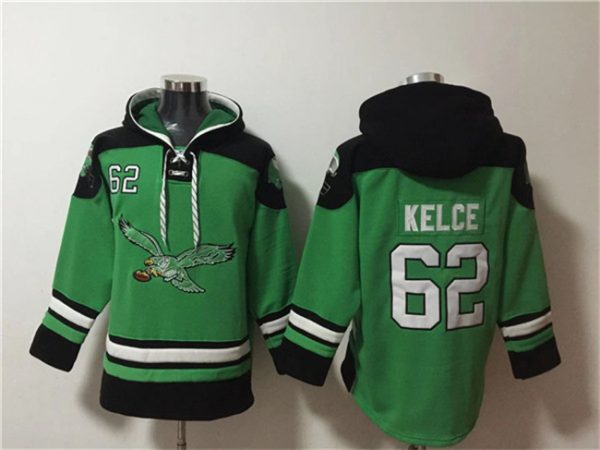 Men Philadelphia Eagles #62 Jason Kelce Green Ageless Must-Have Lace-Up Pullover Hoodie