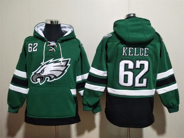 Men Philadelphia Eagles #62 Jason Kelce Green Lace-Up Pullover Hoodie