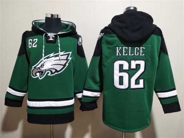 Men Philadelphia Eagles #62 Jason Kelce Green Lace-Up Pullover Hoodie